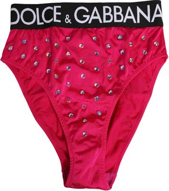 Dolce & Gabbana Pink Crystal High Waist Brief Panty Womens Underwear