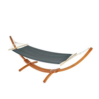 Hhg Hamaca Con Armaz&oacute;n Hhg 660, Columpio Colgante, Hasta 200kg Armaz&oacute;n De Madera Certificado Mvg 320cm, Marr&oacute;n, Estera Gris