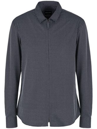 Giorgio Armani geometric-pattern zip-up shirt - Blue