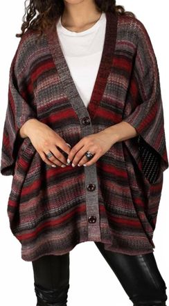 Saachi WomenS Striped Knit Poncho Top In Firebrick/red/gray