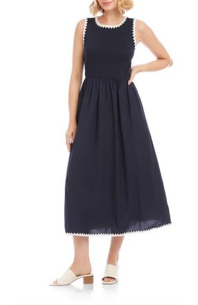 Karen Kane Edge Stitch Mixed Media Midi Dress in Navy at Nordstrom, Size X-Small