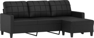vidaXL Vidaxl - Sof&aacute; De 3 Plazas Con Taburete Cuero Sint&eacute;tico Negro 180 Cm