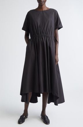 Lafayette 148 New York Travel Cotton Gathered Waist Shift Dress in Black at Nordstrom, Size Xx-Small