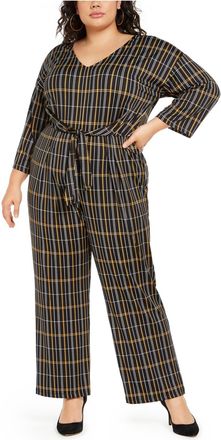 NY Collection Womens Plus Jumpsuit Tie Front V Neck Black Size 1X