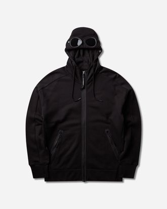 C.P. Company Men s Diagonal Raised Fleece Goggle Zipped Hoodie Black