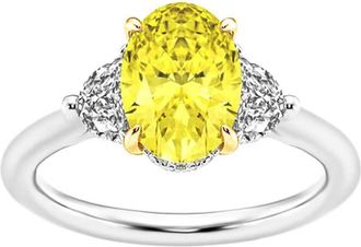 Grown Brilliance 5 Ctw Oval Cut Lab Grown Yellow Diamond Engagement Ring in 14K White Gold, Half Moon Side Diamonds, Gift Box Included