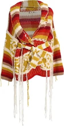 Alanui Striped Fringed Wrap Cardigan in Multicolor Wool
