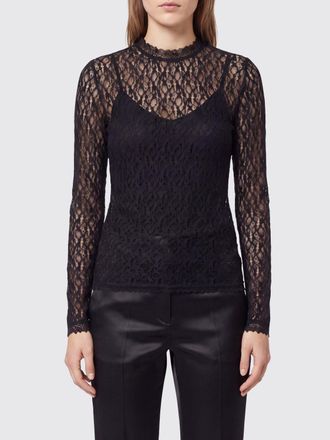 Isabel Marant Top da sera in pizzo trasparente a maniche lunghe con girocollo