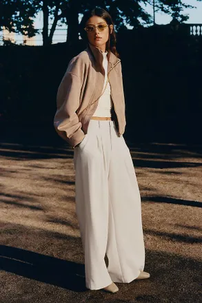 Maeve Avery Wide-Leg Pleated Trousers by Maeve Pants