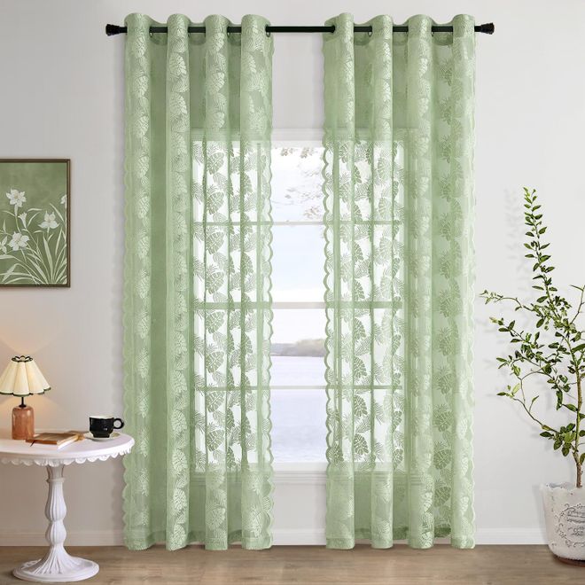 Miulee Spitzenvorhänge mit Transparent Lichtdurchlässige Vorhänge Muster Gardinen mit Ösen 2er Set Voile Vintage Europäische Stil für Schlafzimmer und Wohnzi ab 27,99 €