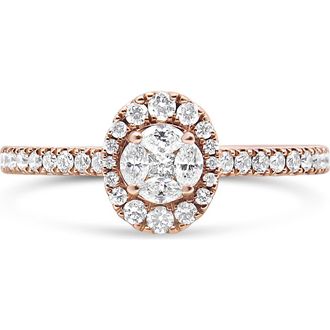 House of Brilliance 18K Rose Gold 1/2 Cttw Diamond Oval Shaped Halo Engagement Ring in Pink at Nordstrom