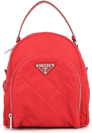 Prada Red Color Nylon Leather Backpack (Pre-Owned)