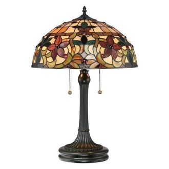 Netlighting Kami 2 Light Tiffany Table Lamp Vintage Bronze E27 in Brown