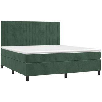 vidaXL Vidaxl - Cama Box Spring Colch&oacute;n Y Led Terciopelo Verde Oscuro 160x200cm