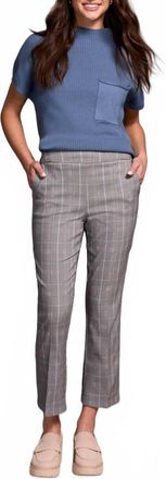 Tribal Plaid Bengaline Stretch Pull-On Kickflare Pants In Mist Blue
