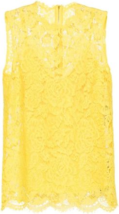 Dolce & Gabbana Top in pizzo a fiori - Dames - Tops zonder mouwen - Geel - M - Spandex - Tops