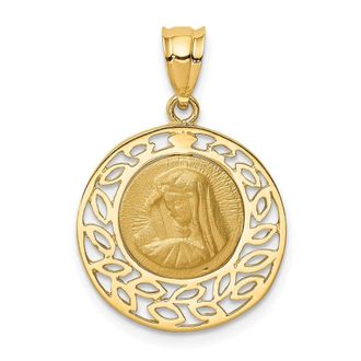 Diamond2Deal 14k Yellow Gold Brushed & Polished Virgin Mary Pendant