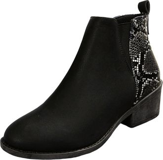 Generic Womens Autumn Winter Fashion Ankle Boots Leather Slip On Casual Wear Solid Color Design Timeless Comfortable Footwear For Daily Outings (Black, 6.5)