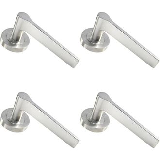 Loops 4x PAIR Straight Rounded Handle on Round Rose Concealed Fix Satin Nickel in Metallics