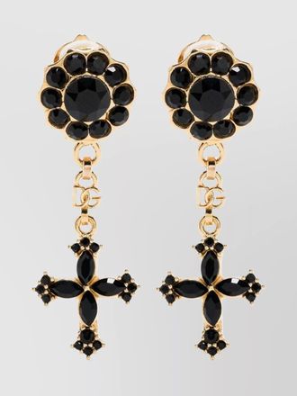 Dolce & Gabbana cross motif drop earrings with gemstone embellishments
