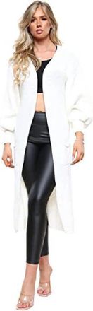 Generic Womens Chunky Knitted Longline Cardigan - Open Front Balloon Sleeve Maxi Coatigan with Pockets, Oversized Winter Sweater (UK, Numeric, 8, 20, Regular,