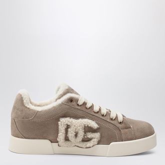 Dolce & Gabbana Sneaker Portofino Light in vitello e montone fango/panna