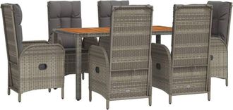 vidaXL Set Comedor Jard&iacute;n 7 Pzas Y Cojines Rat&aacute;n Sint&eacute;tico Gris Vidaxl
