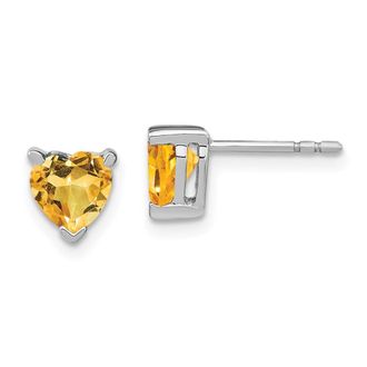Diamond2Deal 14k White Gold Heart Citrine Earrings