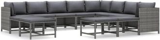 vidaXL Set de muebles de jardín 12 pzas y cojines ratán sintético gris Vidaxl