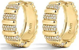 Luv AJ The Pav&eacute; Marbella Ridged Hoop Earrings in Gold at Nordstrom