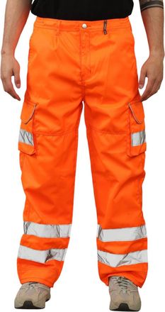 Generic AAIF RETAILS Hi Viz Mens Work Trousers Reflective Safety Hi Vis Joggers - Men High Visibility Satin Combat Workwear Bottoms Pants Medium Orange
