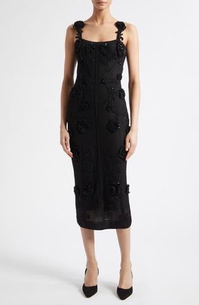 Carolina Herrera Sequin & Crochet Flower Mesh Gown in Black at Nordstrom, Size Medium