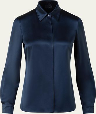 Akris Stretch Silk Satin Button-Down Blouse