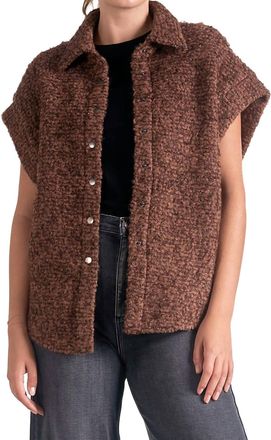 Elan Button Down Vest In Brown Melange