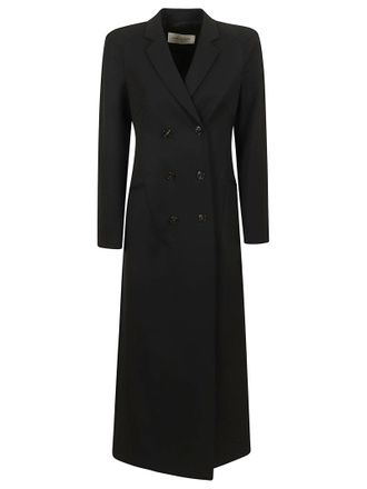 Dries Van Noten Fitted Black Double-Breasted Wool Coat with Contrasting Buttons