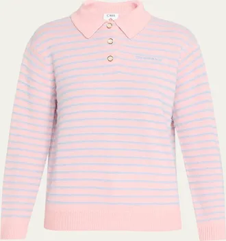 Casablanca Fuzzy Striped Wool Polo Sweater