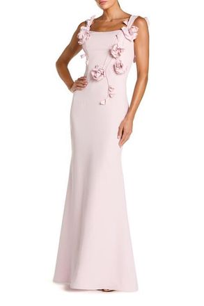 Mac Duggal Crepe Sleeveless Column Gown With Floral Detail in Blush at Nordstrom, Size 12