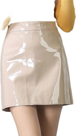 Generic Skirt Winter Simple Leather Small Leather Skirt-Apricot-S