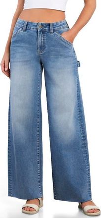 HINT OF BLU Raw Hem Wide Leg Carpenter Jeans in Ace Blue at Nordstrom, Size 25