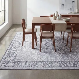 Jonathan Y Designs Eleanor Vintage Medallion Border Non-Slip Machine-Washable Green/Brown 4 ft. x 6 ft. Area Rug in Ivory/gray at Nordstrom, Size 5Ft 0In X