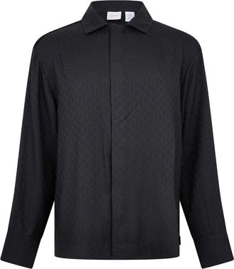 Calvin Klein Herenoverhemd met lange mouwen en all-overprint (Zwart)