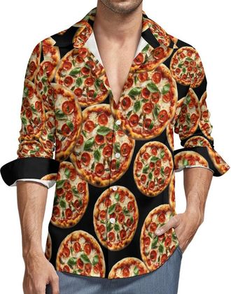 Generic Italian Pizza Mens Button Down Shirts Long Sleeve Casual Shirt Blouses for Summer Beach 6XL