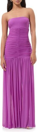 AFRM Denise Polka Dot Ruched Strapless Maxi Dress in Cactus Flower at Nordstrom, Size X-Large