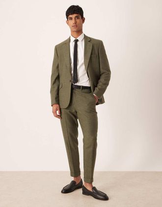 Asos Pantaloni da abito affusolati verde scuro a quadri