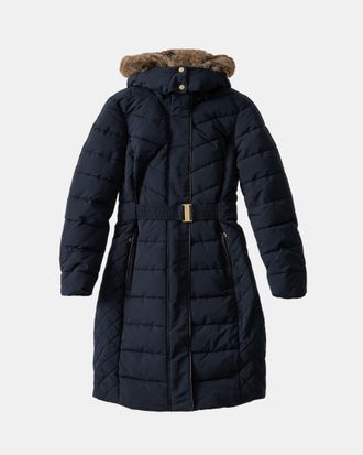 Joules Womens Aspen Long Parka in Dark Blue - Size 12 UK