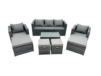 Fimous Outdoor Coffee Table Sofa Set with 2 Big Stools 2 Small Footstools in Dark Grey