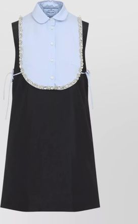 Prada silk crystal embellished bib collar mini dress