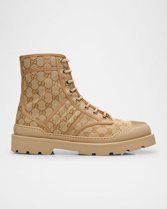 Gucci Mens Sherlin GG Canvas Lace-Up Boots