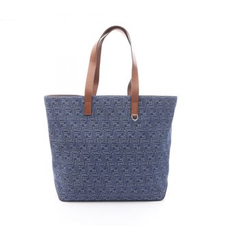 Fendi Blue Brown Canvas Leather Handbag Tote Bag (Pre-Owned)