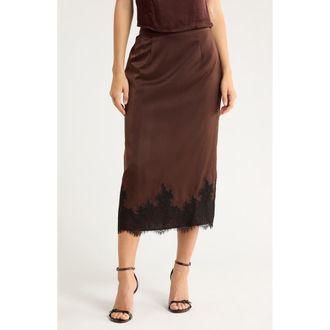 Wayf Lace Trim Midi Skirt in Espresso at Nordstrom Rack, Size X-Small